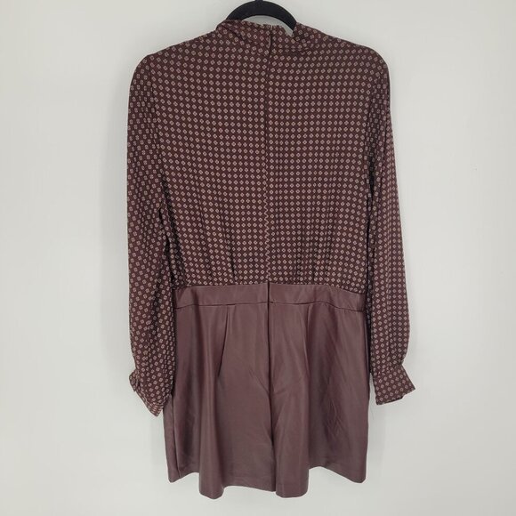 Express Medium Printed Faux leather tie neck long sleeve romper dark academia - Picture 12 of 13